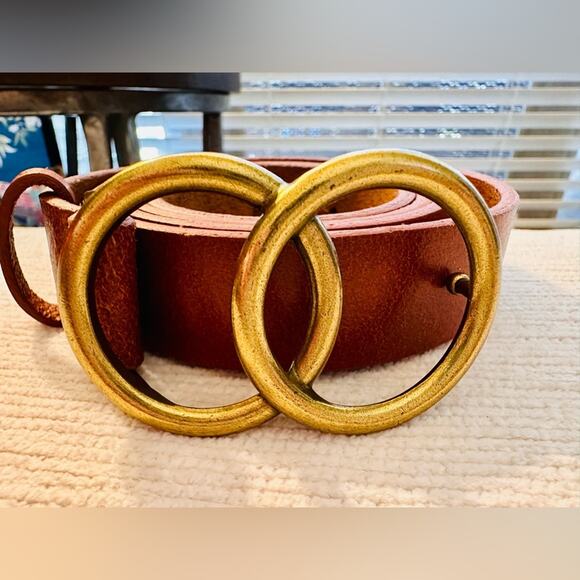 Most Wanted Women’s Tan Leather Belt with Gold Double Ring Buckle. Size XL. NEW - Picture 1 of 7